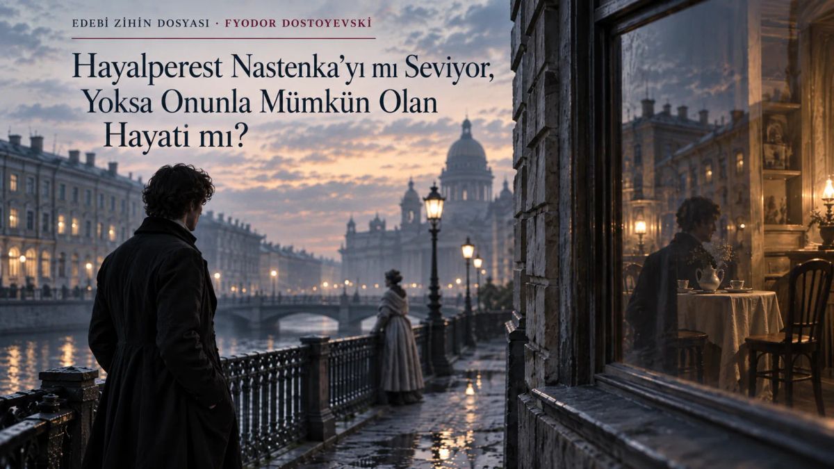Hayalperest’in Nastenka’yı ve onunla mümkün gördüğü ortak hayatı aynı Petersburg sahnesinde seyrettiği editoryal görsel.