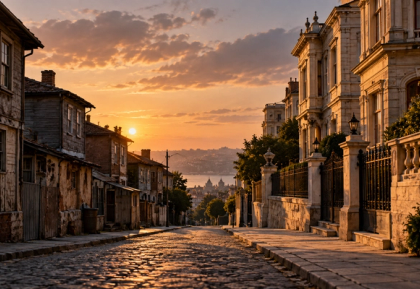 Aynı sokakta farklı yaşam koşullarını yansıtan gösterişli binalar ve daha mütevazı işçi evleri