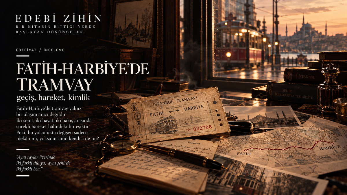 Fatih ile Harbiye arasında bölünen İstanbul kompozisyonunda, iki semt arasında duran Neriman figürü ve tramvay; Fatih-Harbiye romanındaki modernleşme, kimlik ve başka bir hayat arzusunu simgeliyor.