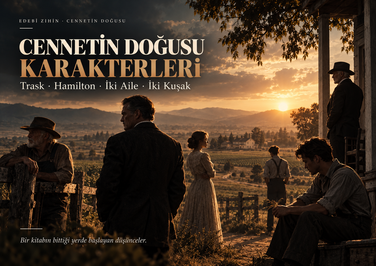 Salinas Vadisi’nde farklı kuşaklardan karakter figürleriyle Trask ve Hamilton ailelerini, kuşaklar arası ilişkileri ve Cennetin Doğusu’nun karakter ağını anlatan editoryal hero görseli