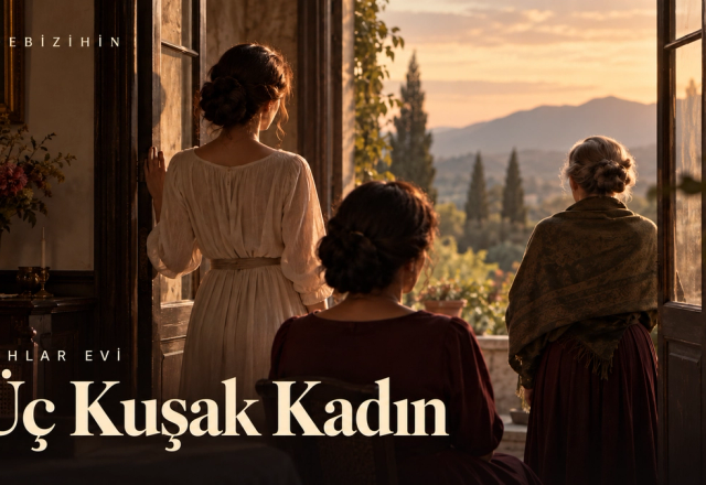 Pencere önündeki üç kadın ve Üç Kuşak Kadın başlığı.