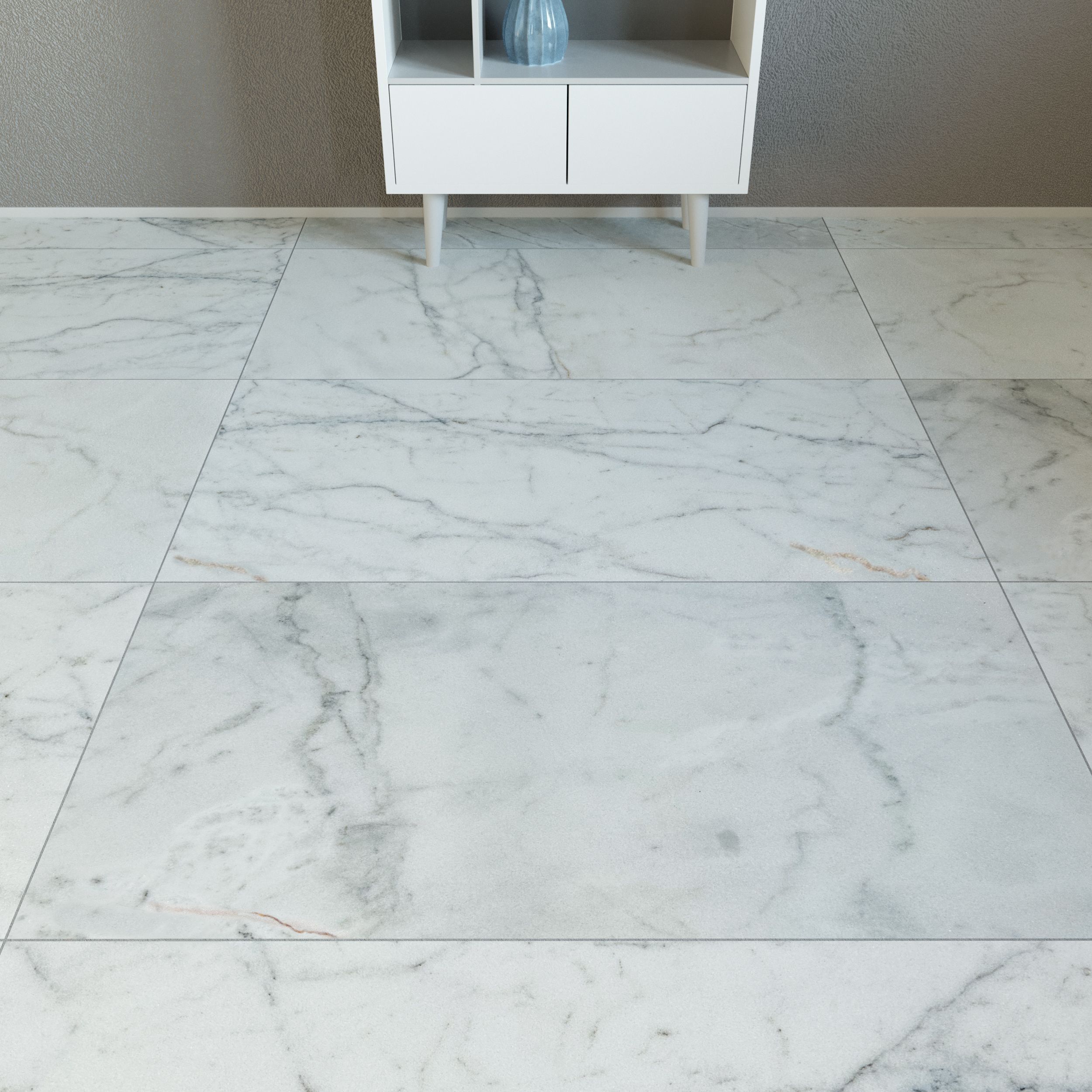 Honed Carrara White marble tile, luminous white with fine grey veining thumbnail 4