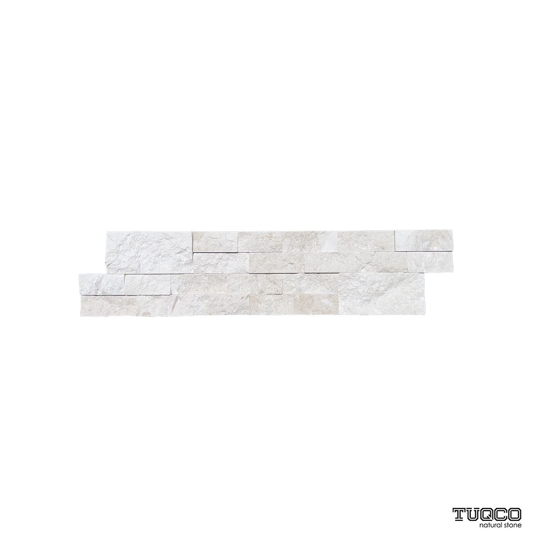 Shellstone split-face limestone ledger panel in soft alabaster, off-white and ivory
