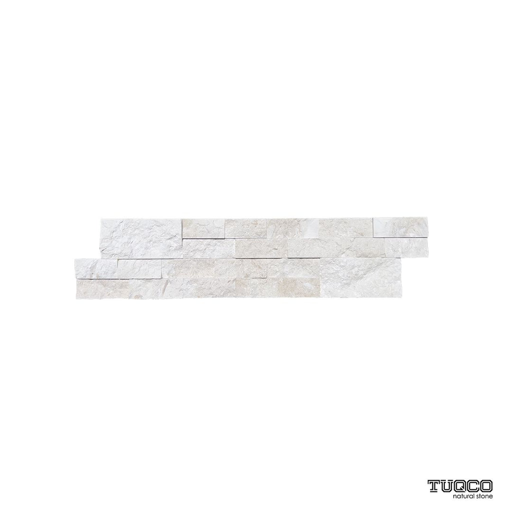 Shellstone split-face limestone ledger panel in soft alabaster, off-white and ivory