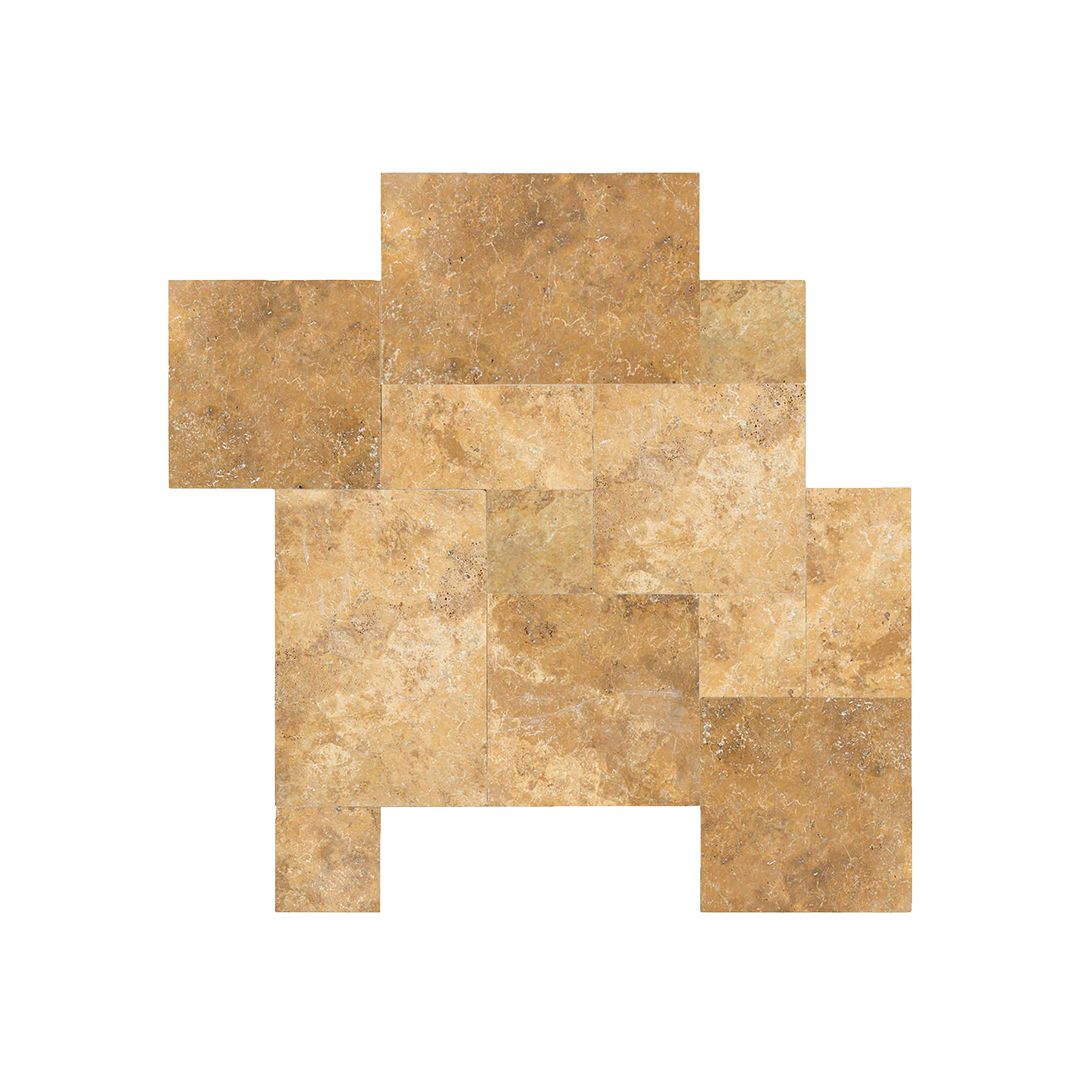 Travertine Walnut Versailles pattern paving set in amber, caramel and earthy brown thumbnail 2
