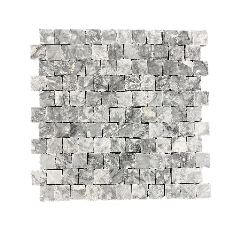 Honed Platinum Grey marble rustic-edge square mosaic tile with chipped edges