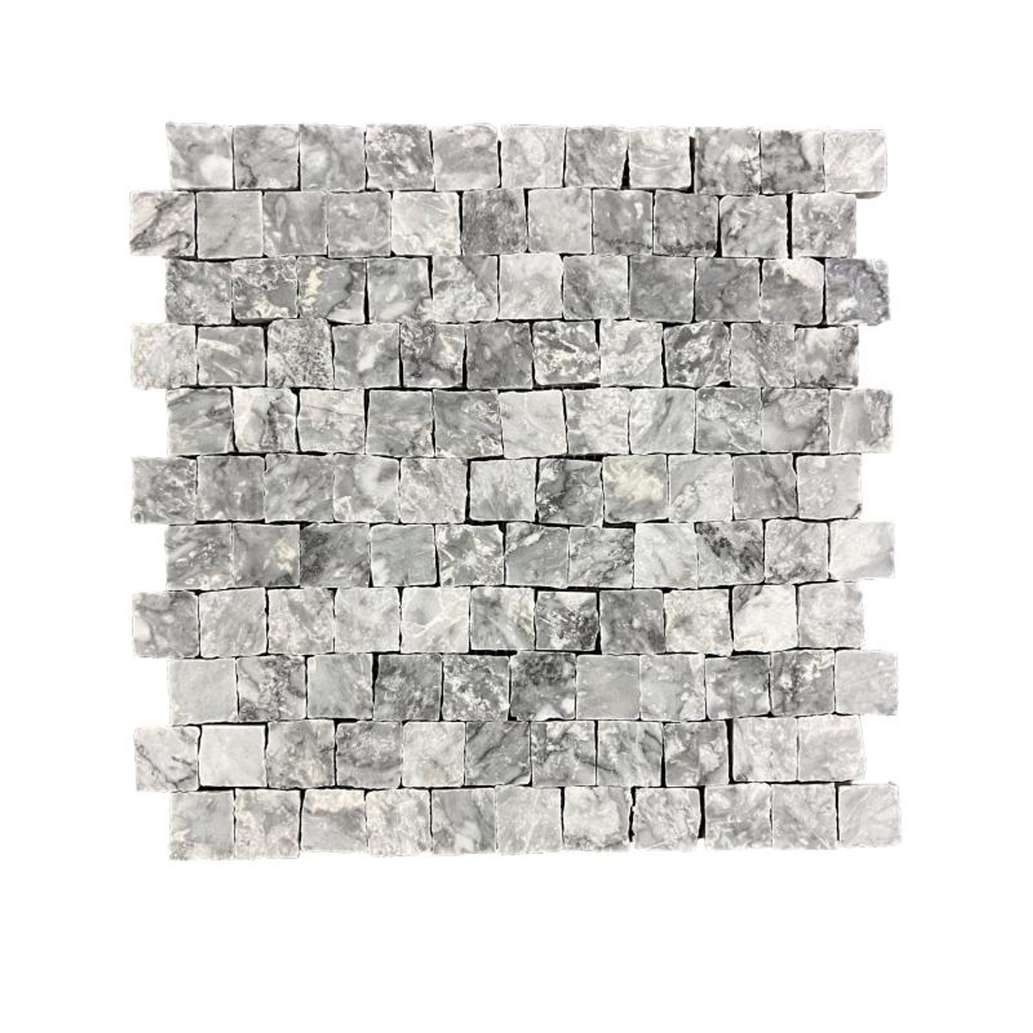 Honed Platinum Grey marble rustic-edge square mosaic tile with chipped edges