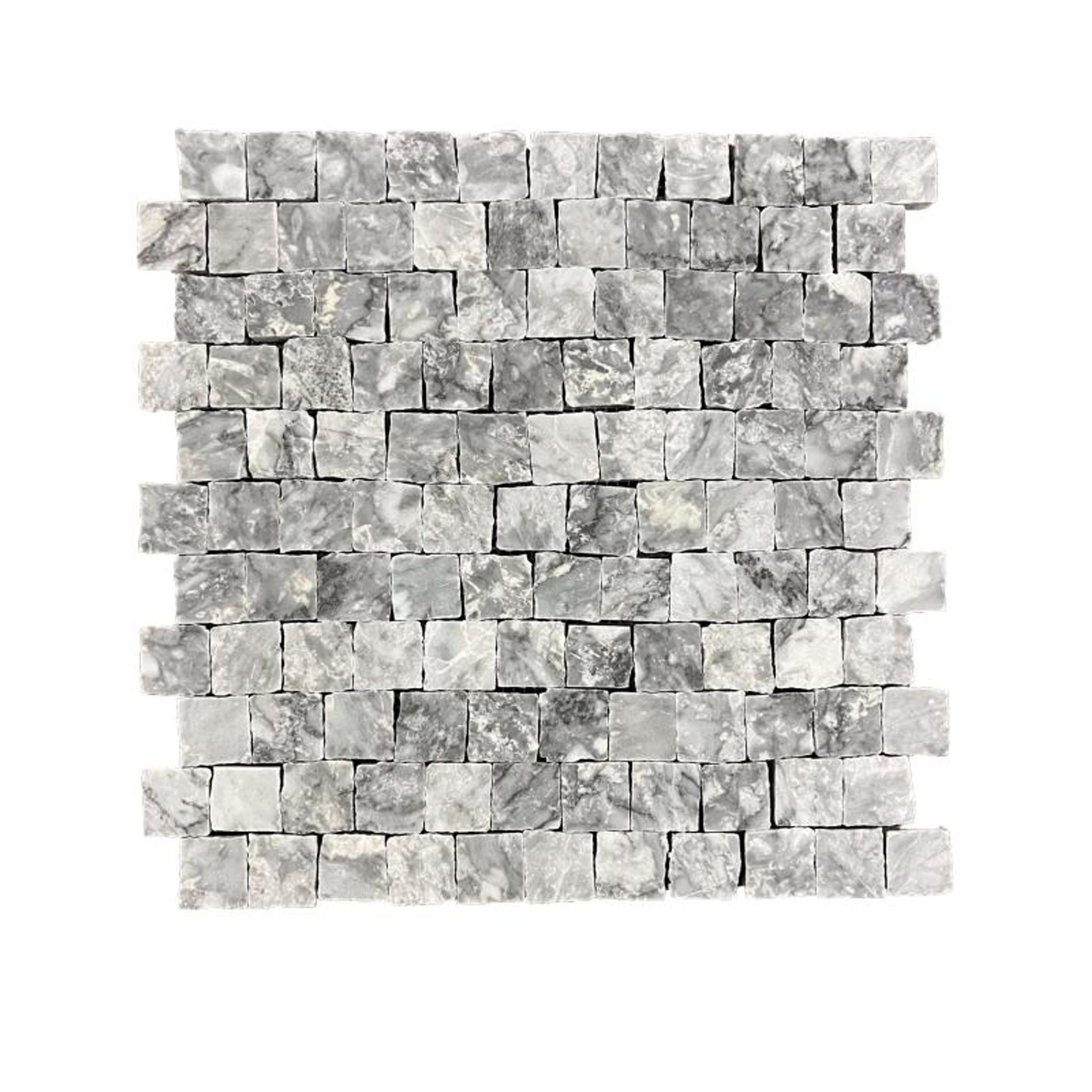 Honed Platinum Grey marble rustic-edge square mosaic tile with chipped edges