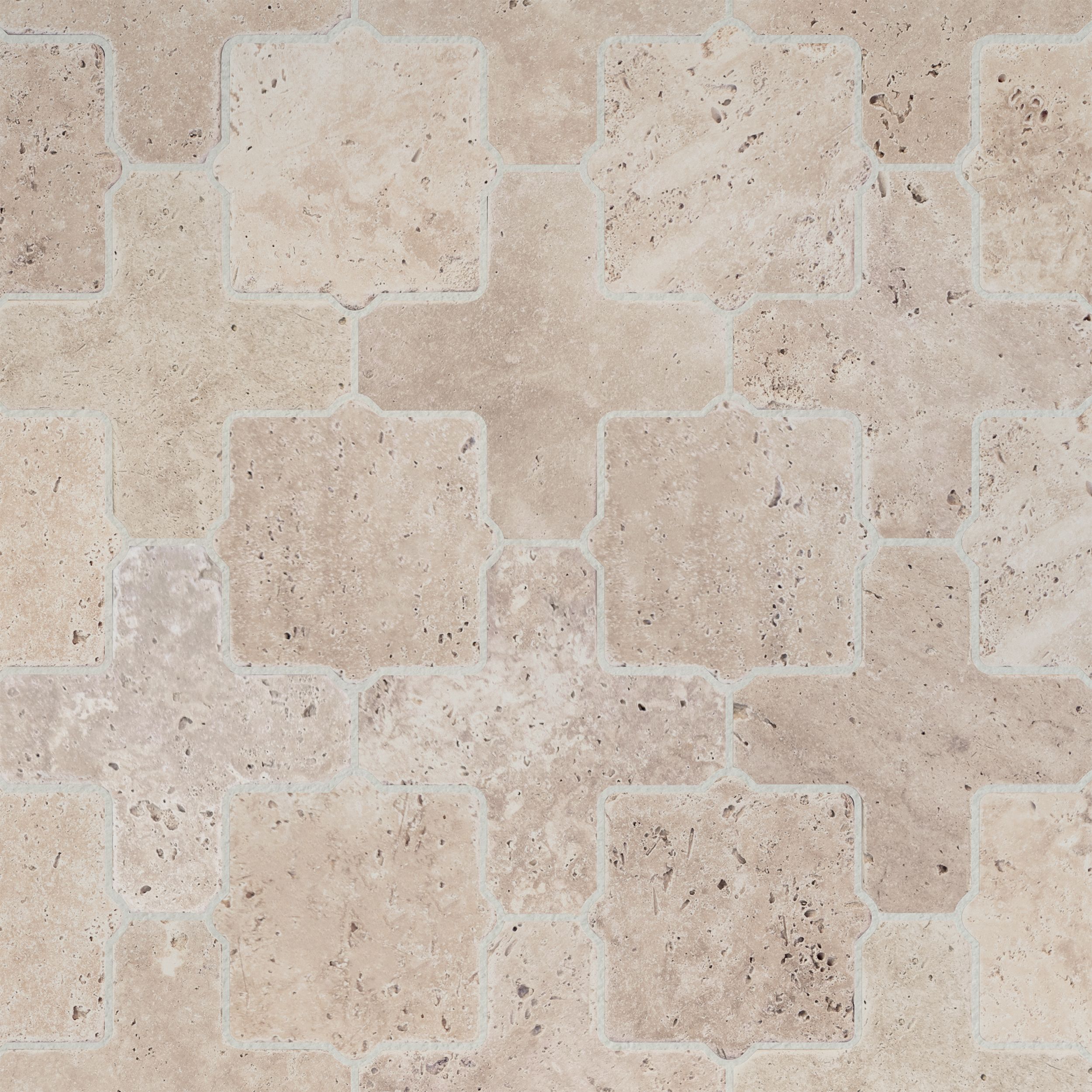 Tumbled travertine Casablanca mosaic tile in ivory, cream and beige with fossil pitting thumbnail 2
