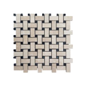 Beige Basket Weave Polished Marble Mosaic Tile thumbnail 1