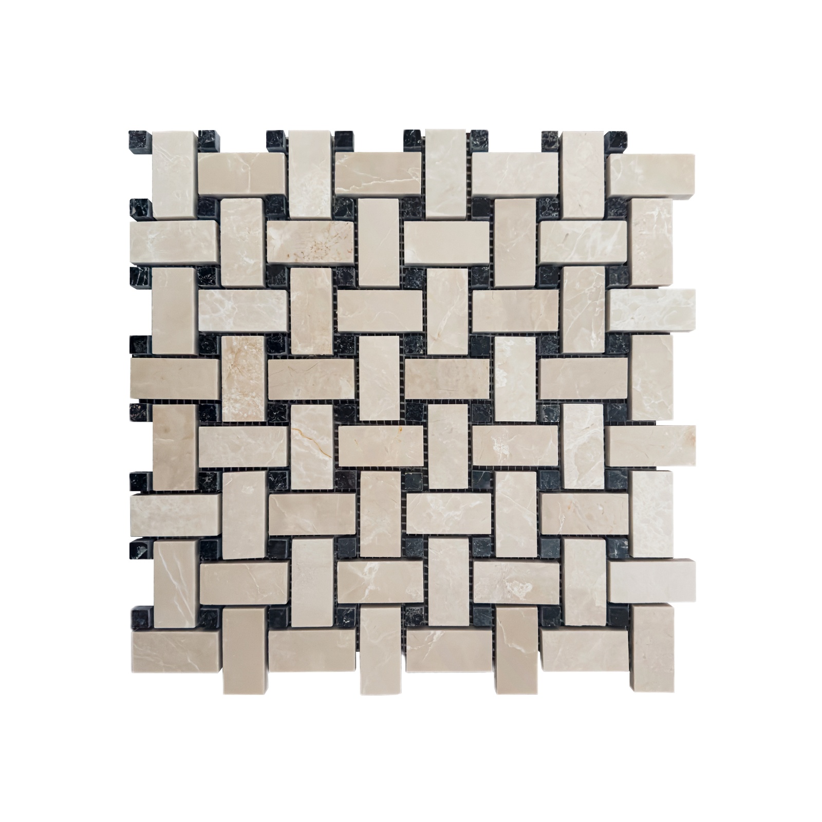 Beige Basket Weave Polished Marble Mosaic Tile