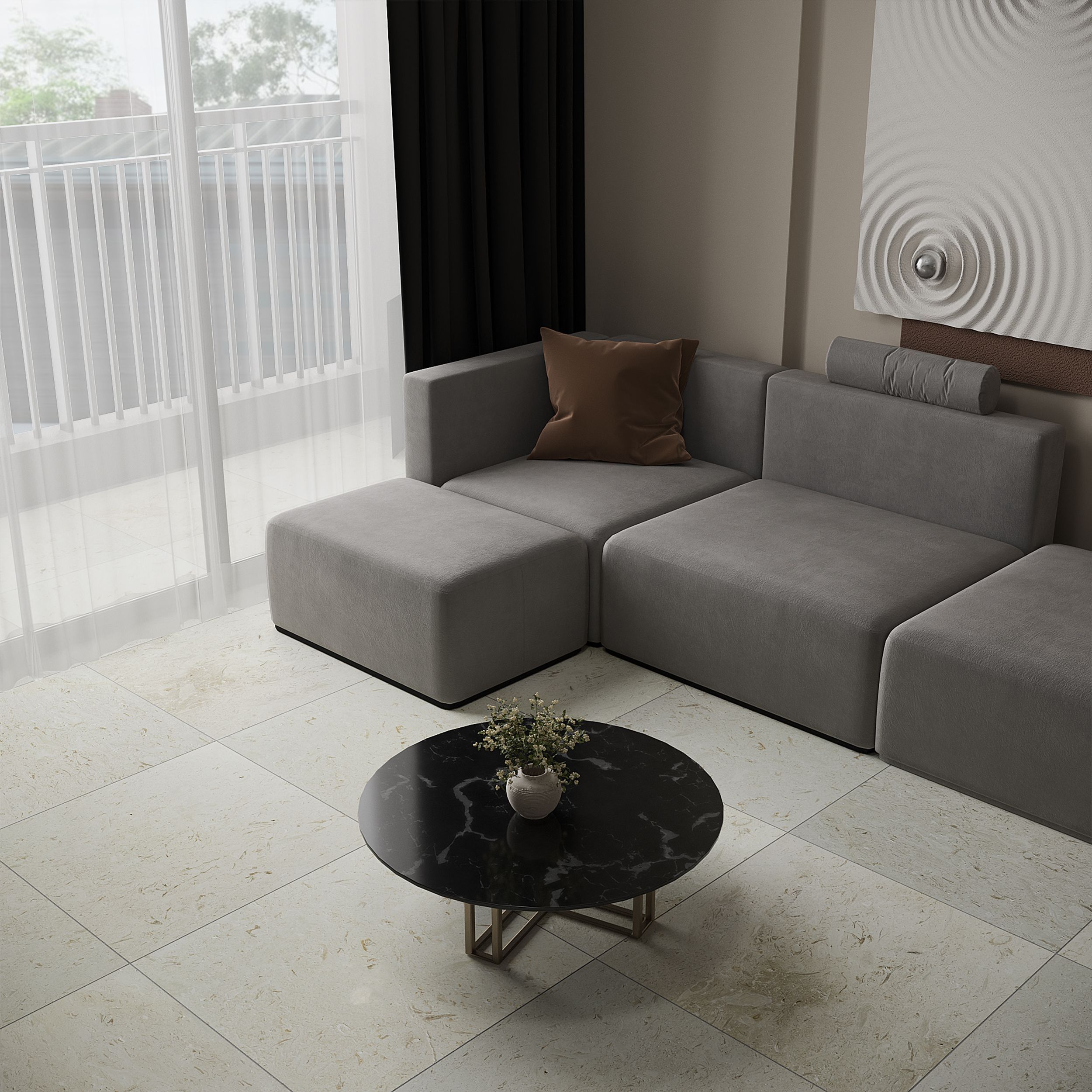 Brushed Shellstone limestone tile in creamy ivory and warm sand with fossils thumbnail 4