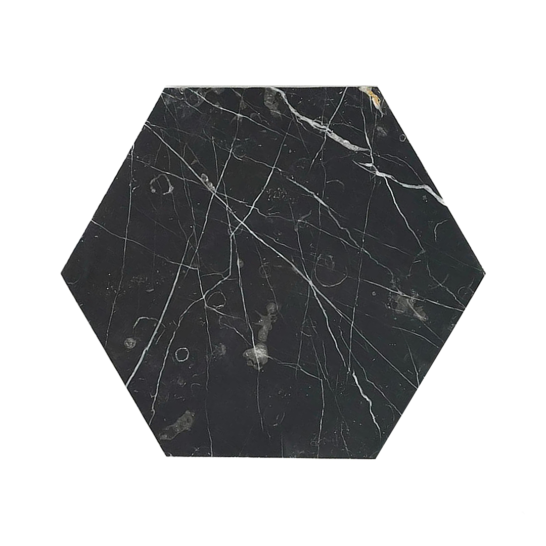 Taurus Black 8 Inch Hexagon Honed Marble Tile