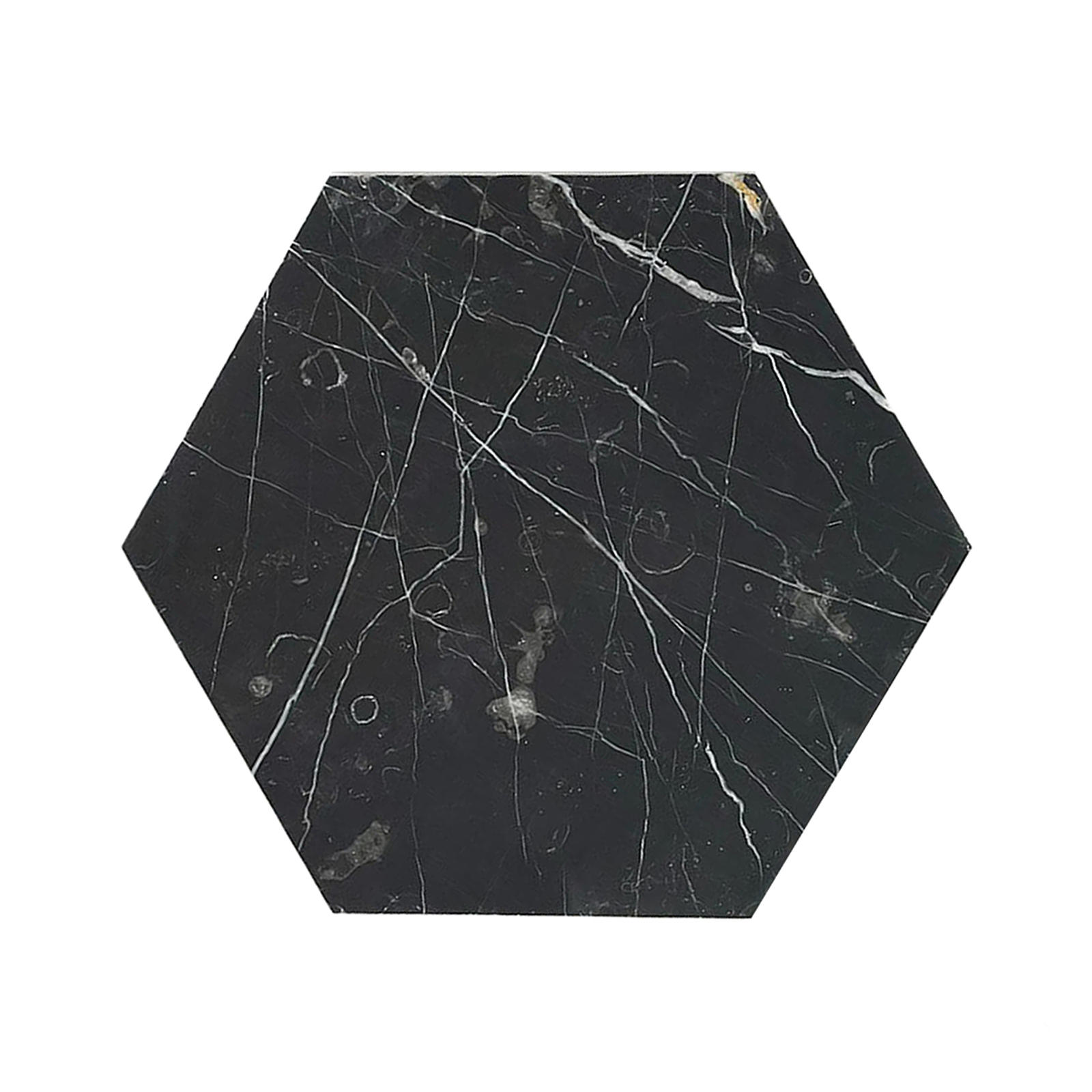 Taurus Black 8 Inch Hexagon Honed Marble Tile