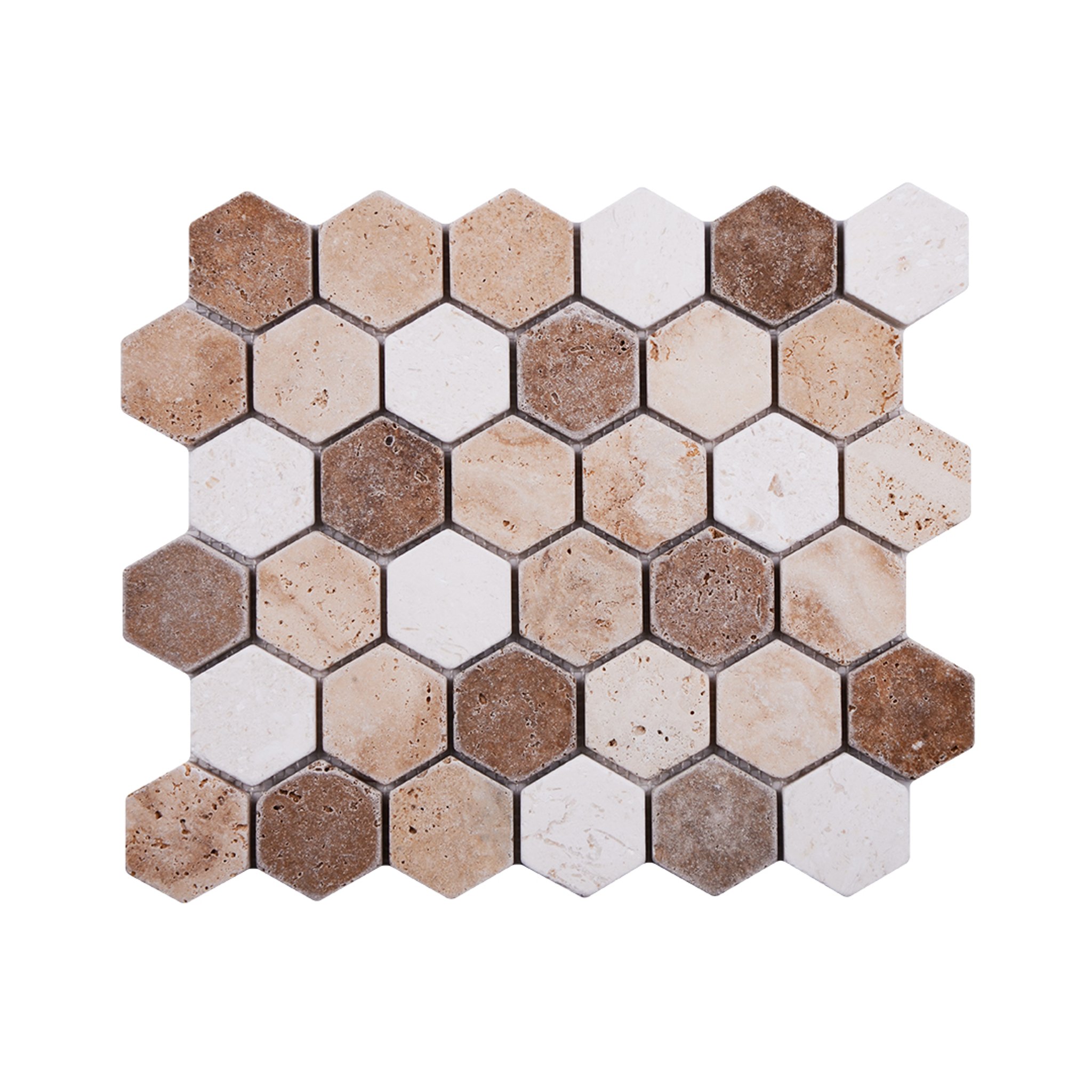 Travertine Mix 2 Inch Hexagon Tumbled Marble Mosaic Tile