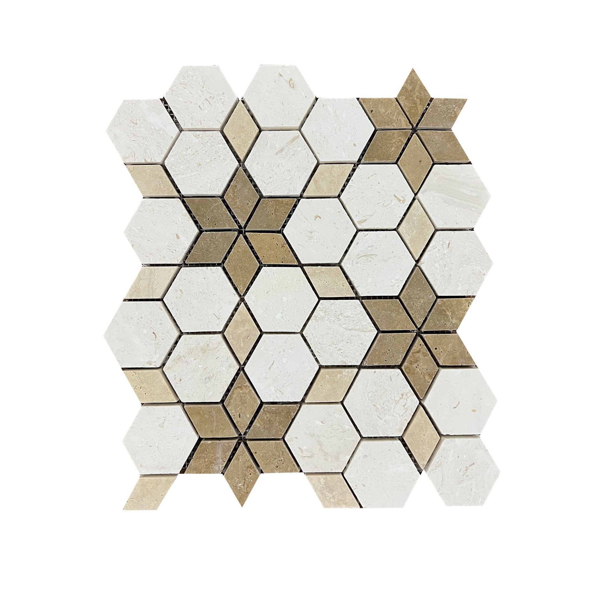 Honed Shellstone and mix travertine Starline mosaic tile with ochre six-point stars