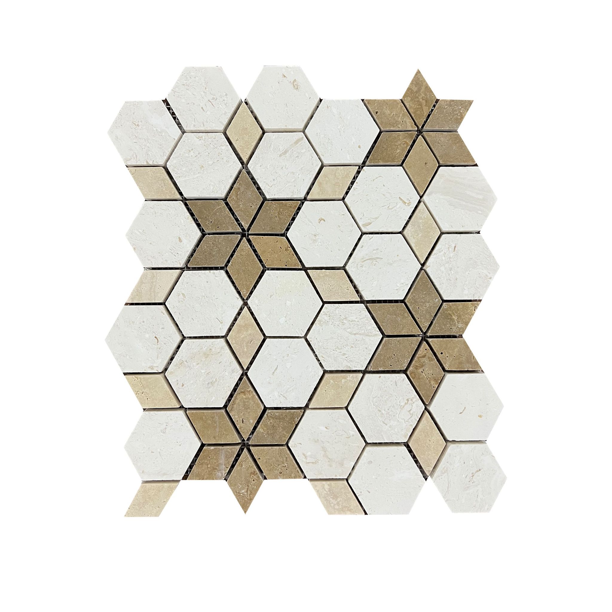 Honed Shellstone and mix travertine Starline mosaic tile with ochre six-point stars