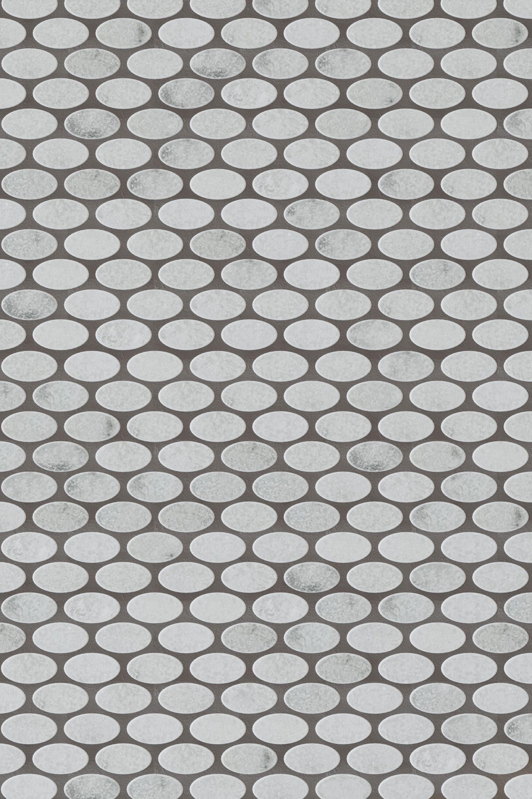 Tumbled Carrara White marble ellipse mosaic tile with soft grey veining thumbnail 3