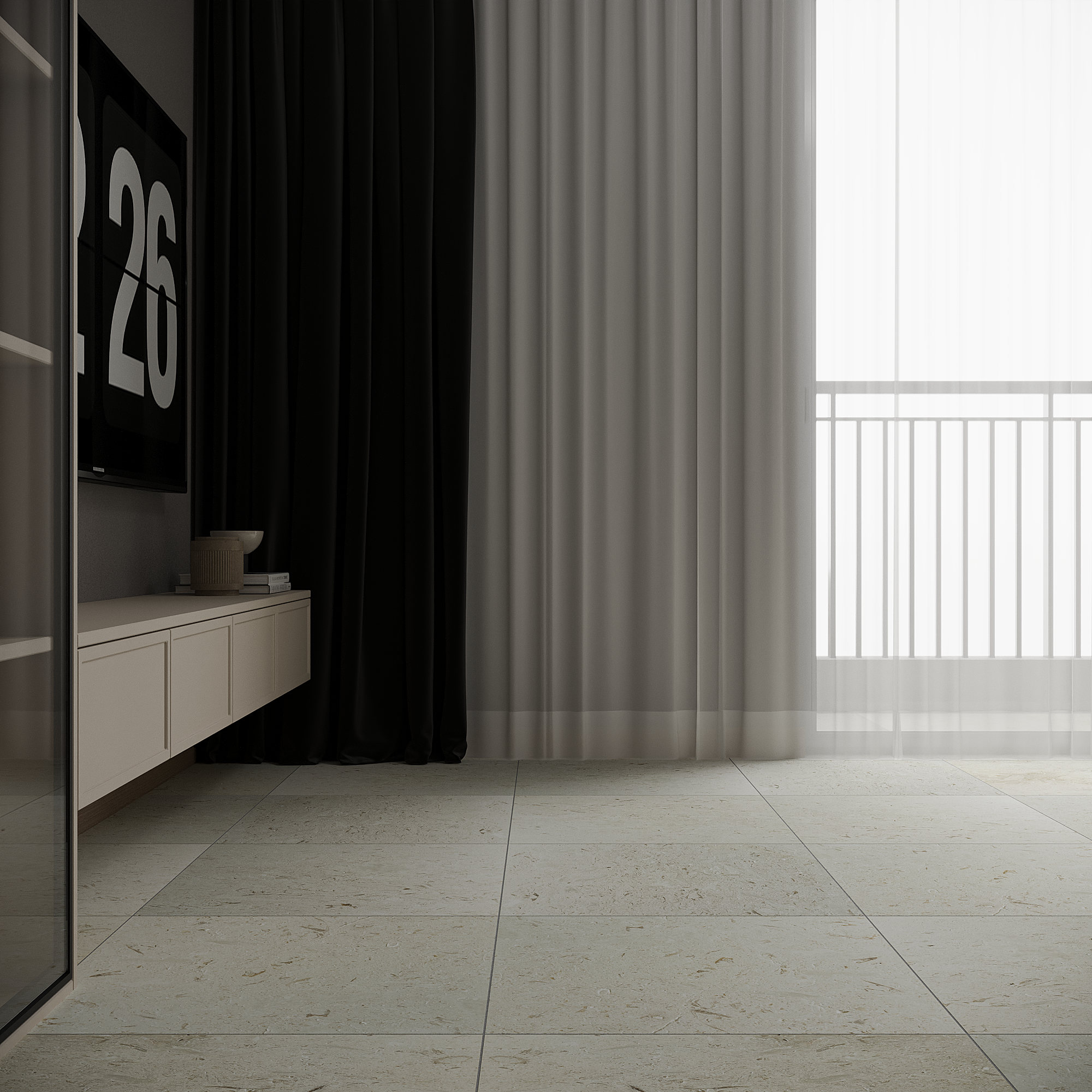 Brushed Shellstone limestone tile in creamy ivory and warm sand with fossils thumbnail 2