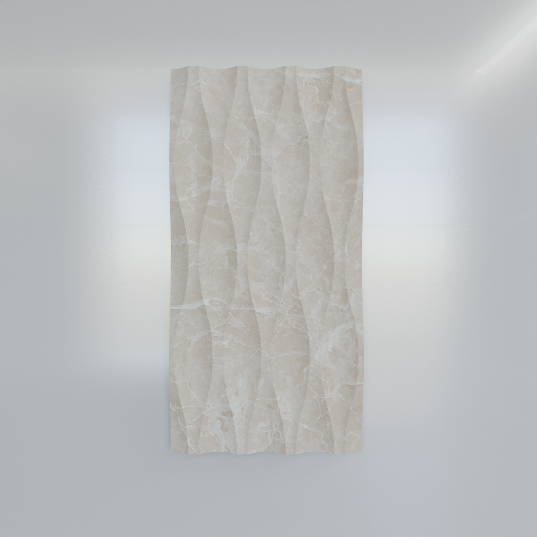 Beige wave-textured marble tile with sculptural three-dimensional relief
