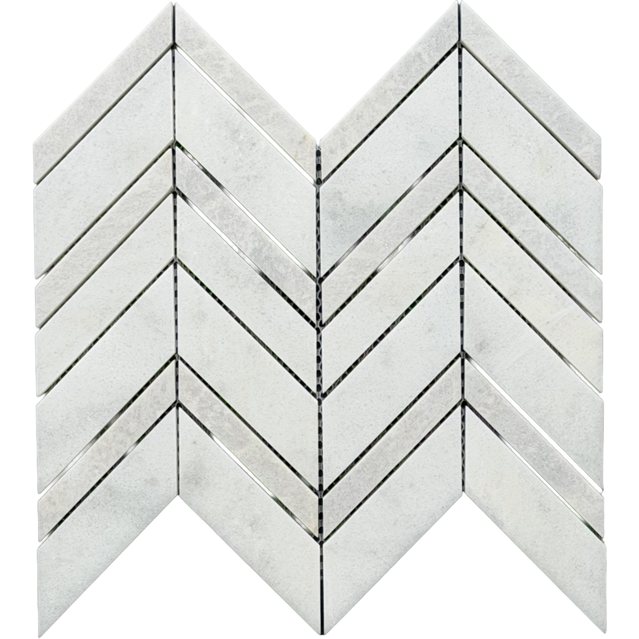 Honed Carrara white and grey marble chevron mosaic tile in white and grey