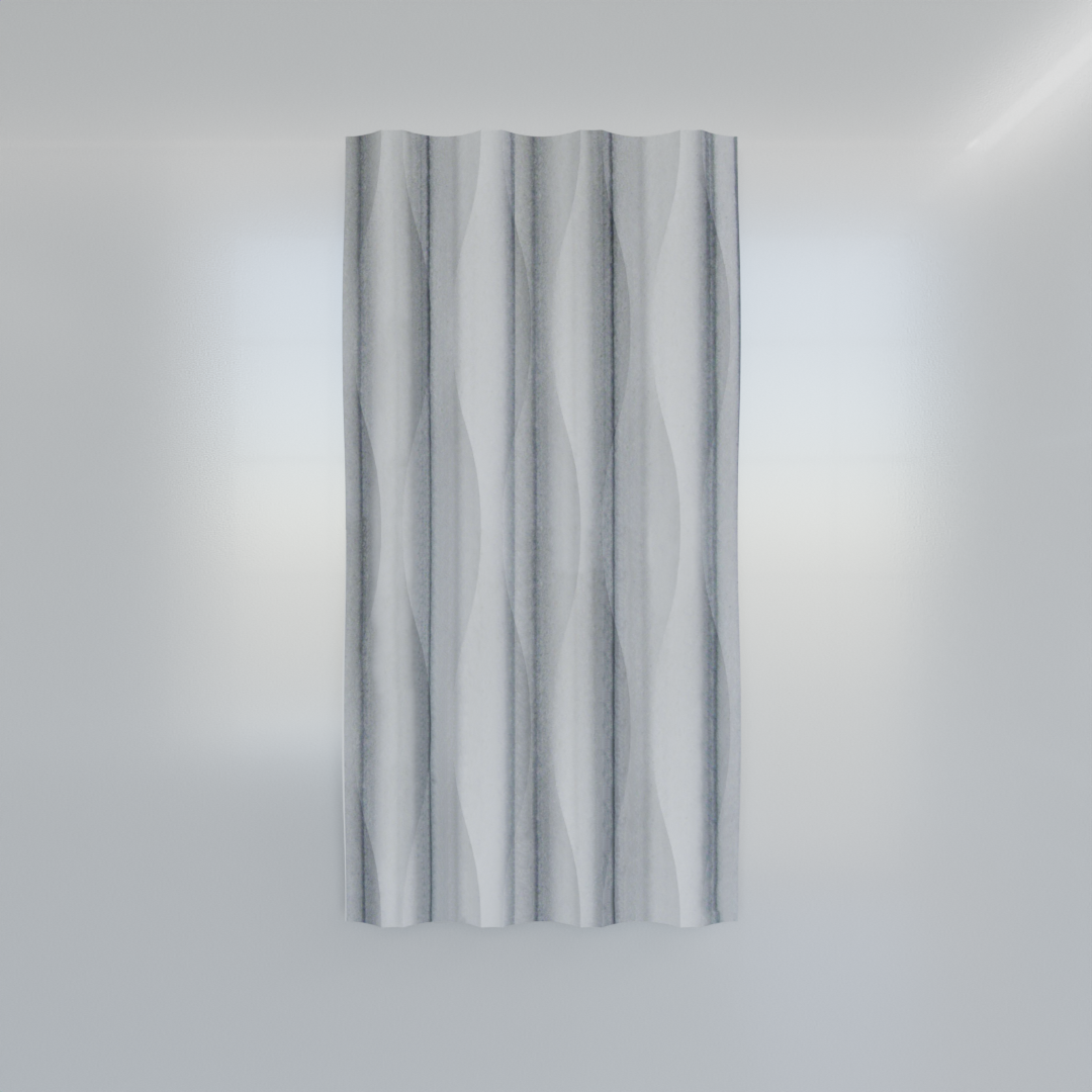 Equator wave marble tile with sculptural 3D relief and parallel silver-grey veining