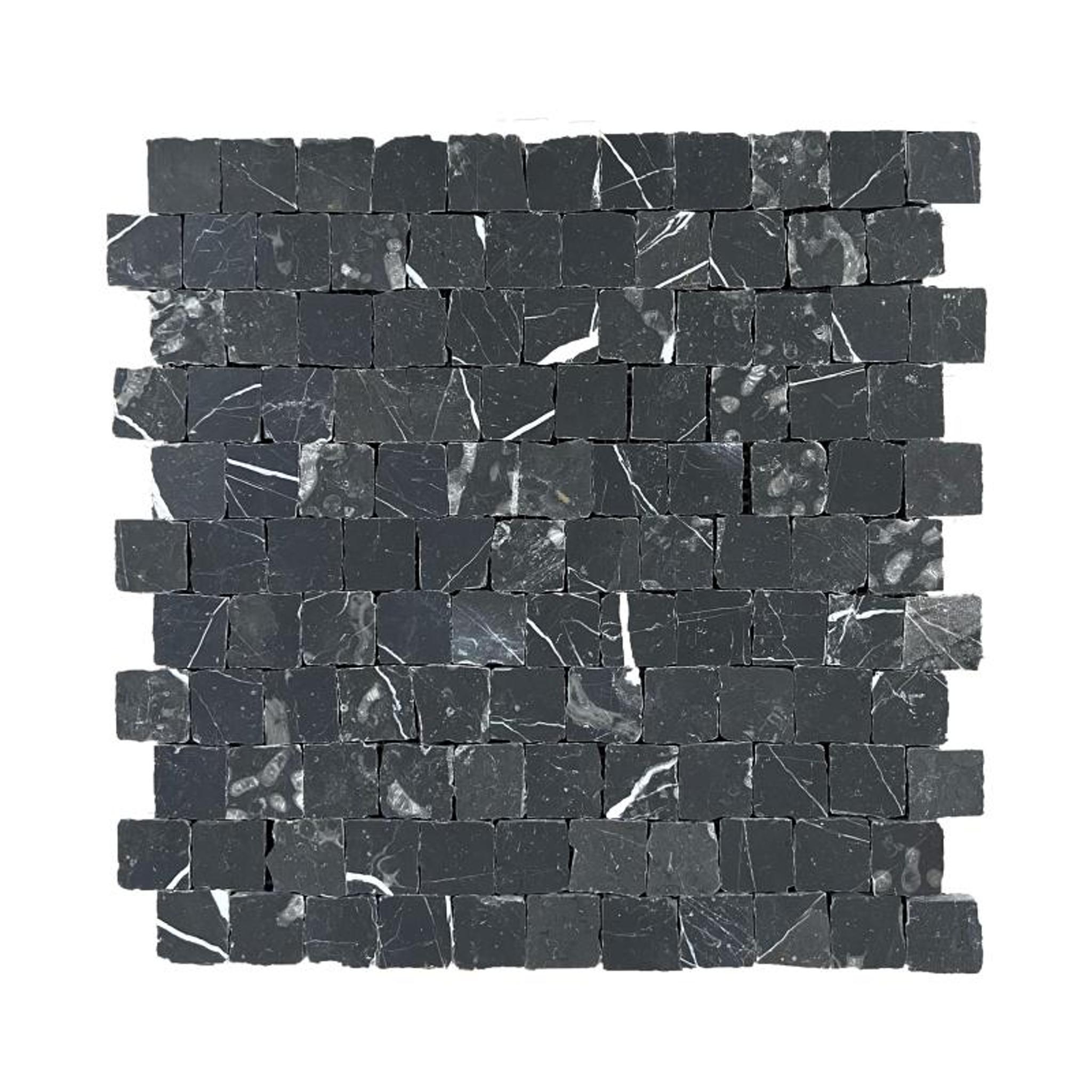 Nero Marquina Honed Marble Rustic Edge Square Mosaic Tile