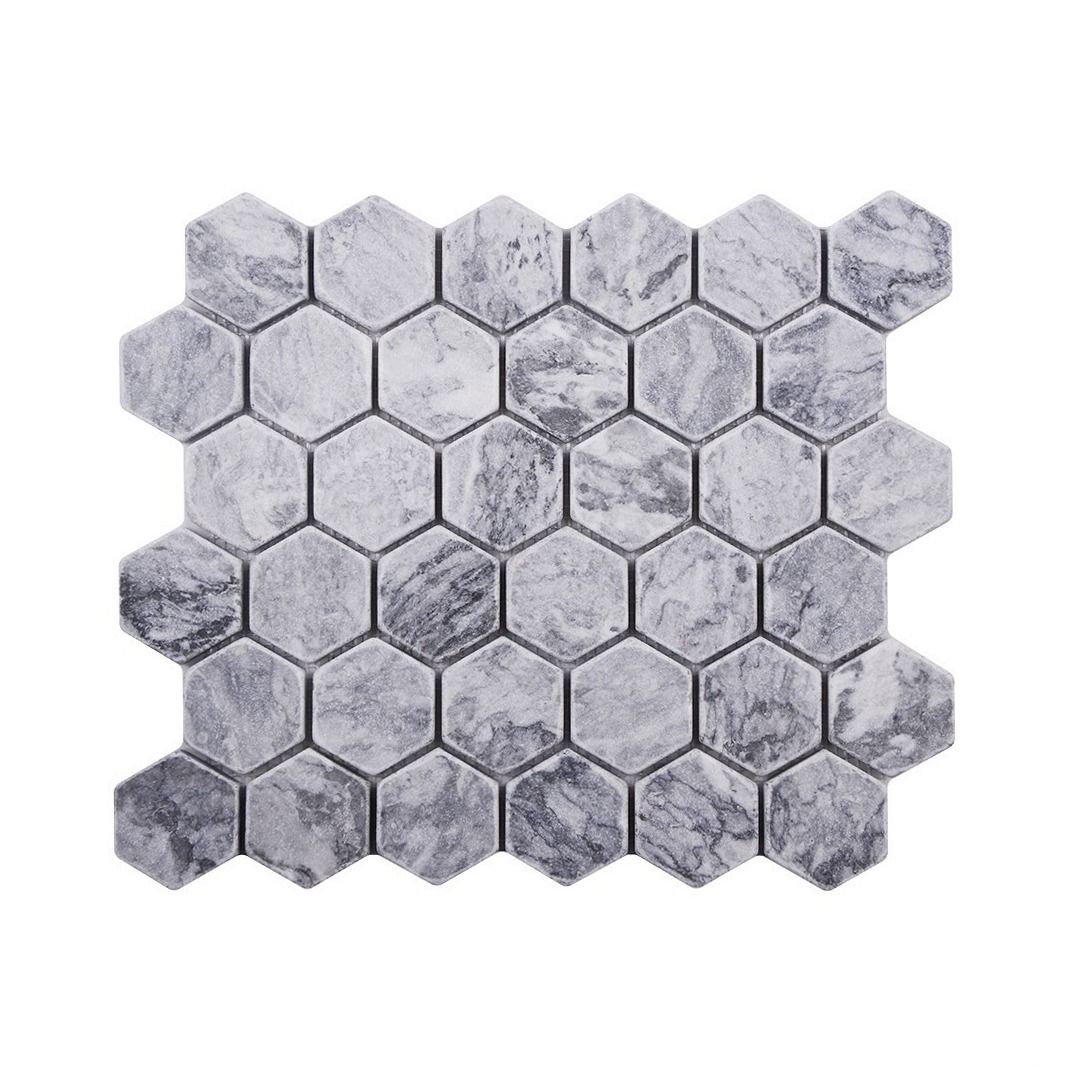 Silver 2 Inch Hexagon Tumbled Marble Mosaic Tile