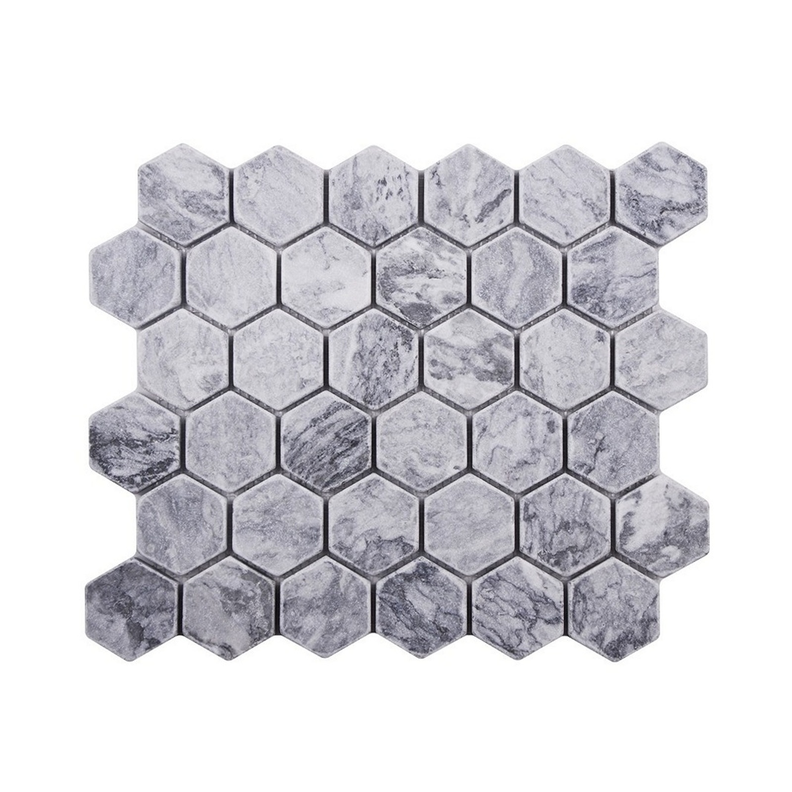 Silver 2 Inch Hexagon Tumbled Marble Mosaic Tile