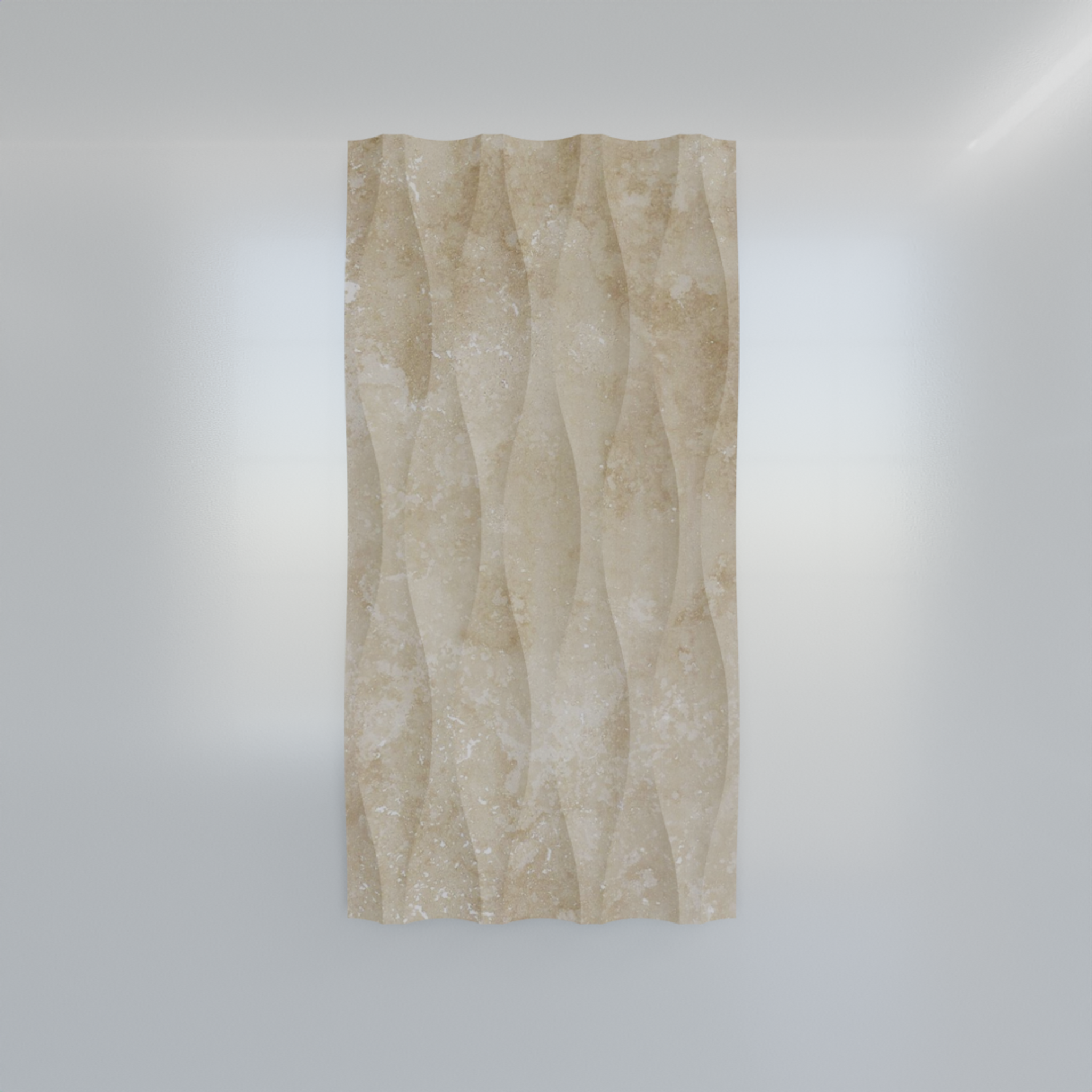 Travertine wave decor tile with sculptural 3D relief in sandy beige, biscuit and ivory