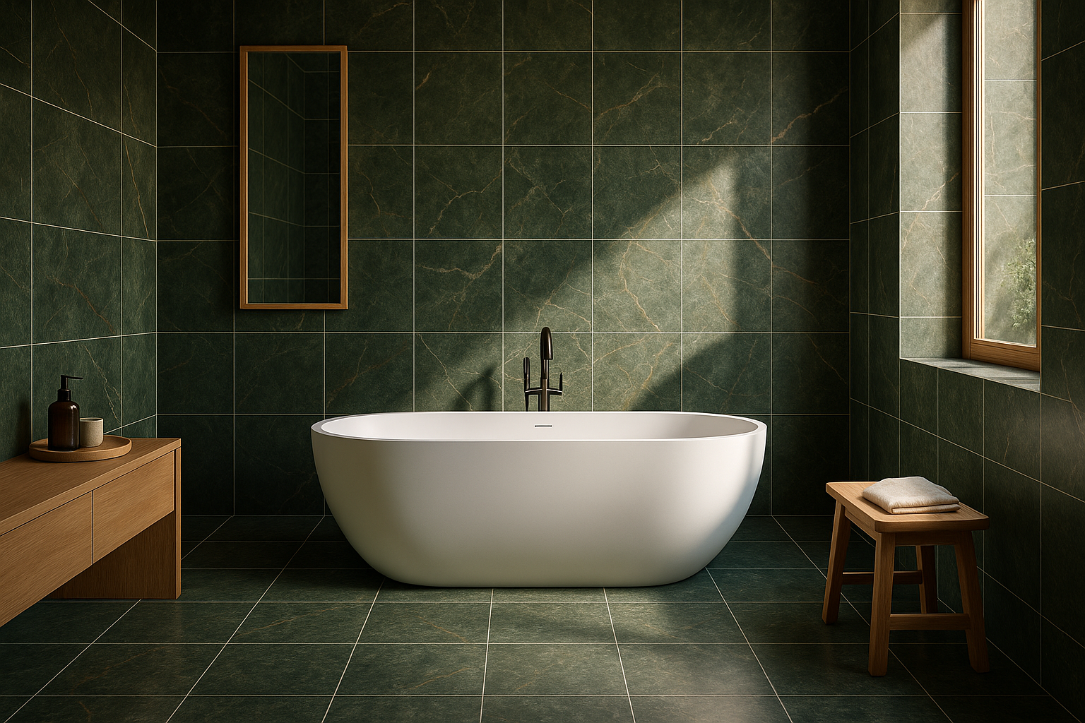 Honed Teos Green marble tile in teal and forest green with white calcite veining thumbnail 2