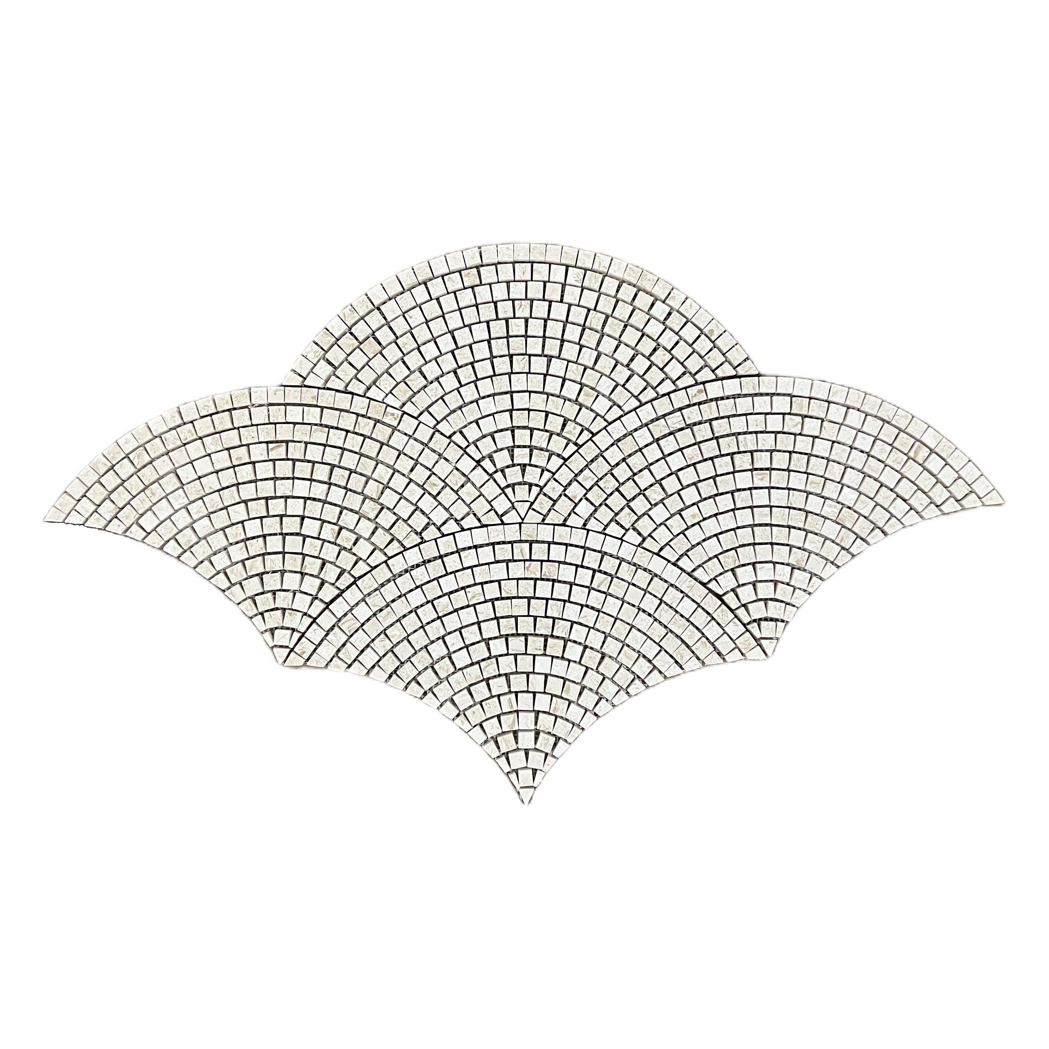 Honed Shellstone limestone fan scallop mosaic tile in ivory, biscuit and sandy beige