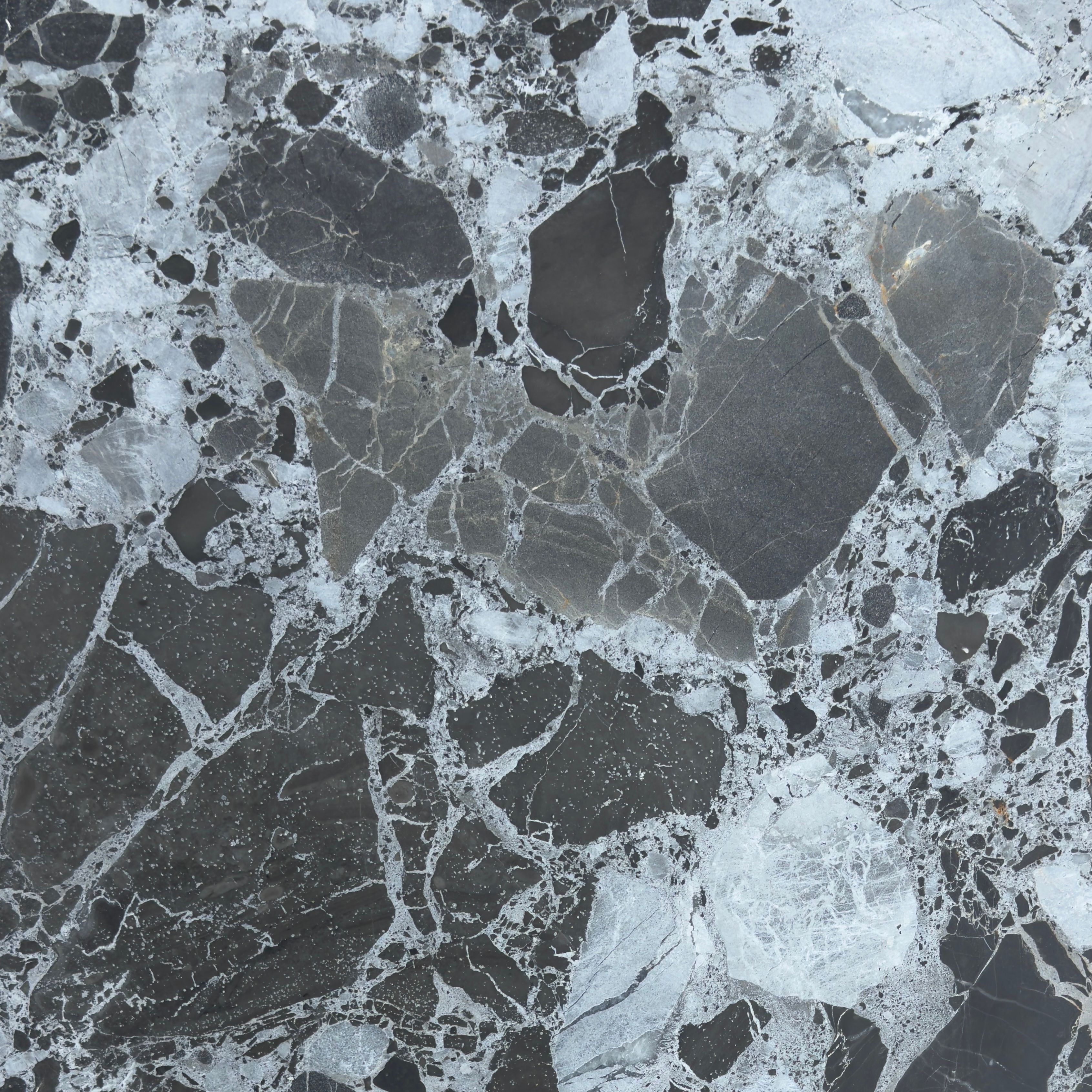Pitted Selene marble tile, charcoal with white and ash-grey brecciation thumbnail 2