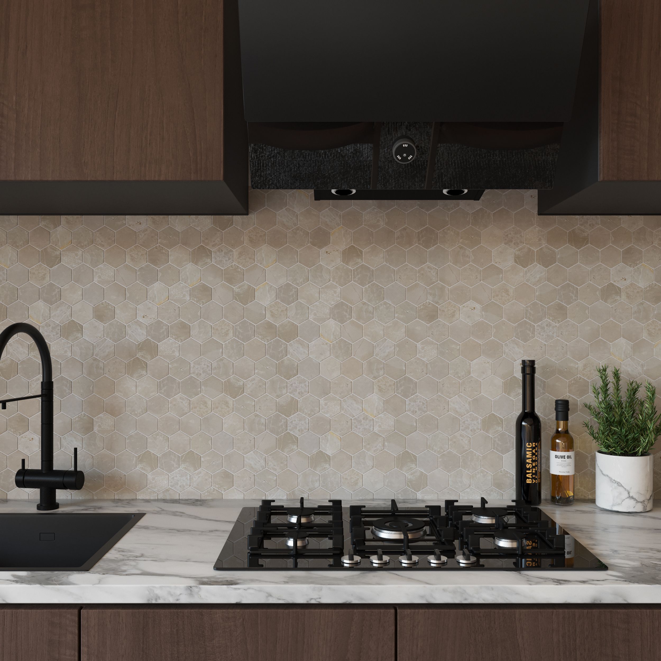 Beige Basket Weave Polished Marble Mosaic Tile thumbnail 2