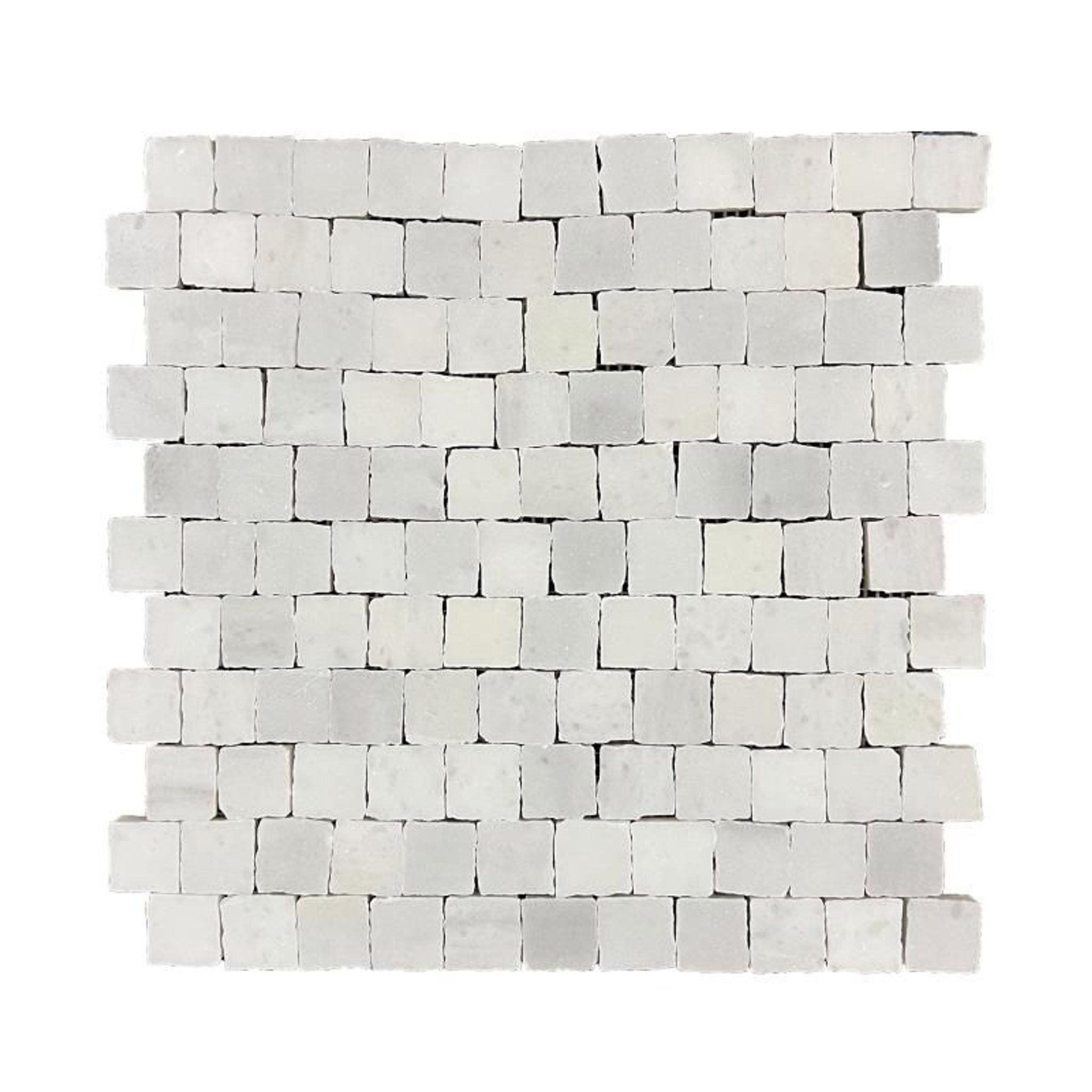 Honed Carrara White marble rustic-edge square mosaic tile with chipped edges