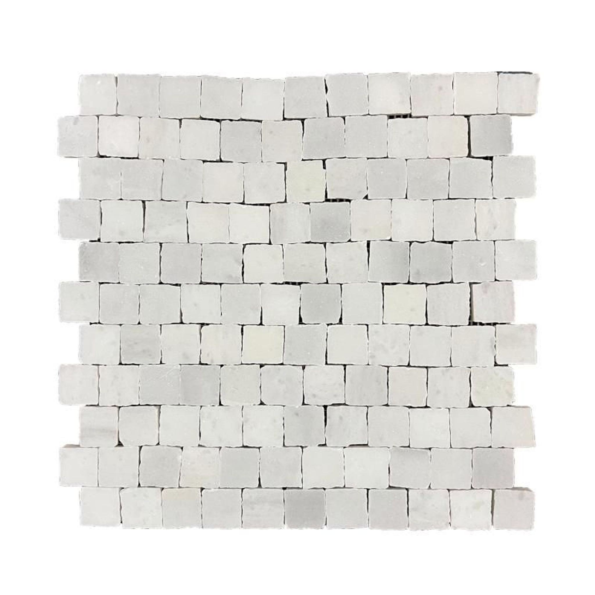 Honed Carrara White marble rustic-edge square mosaic tile with chipped edges