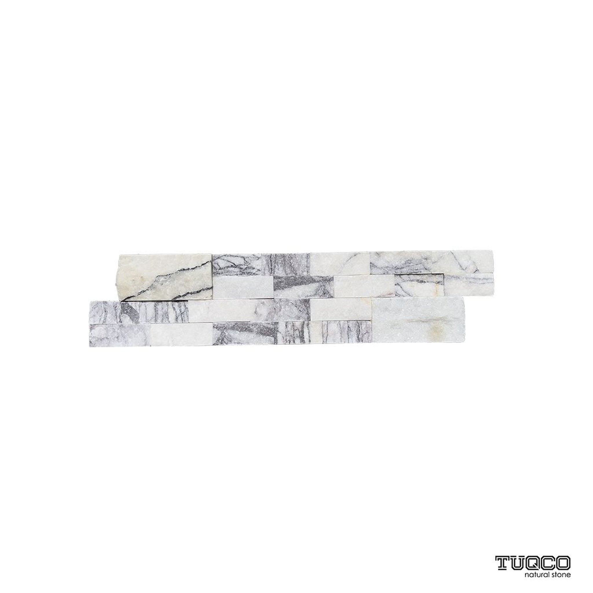 Calacatta Viola split-face marble ledger panel, white with burgundy and violet veining
