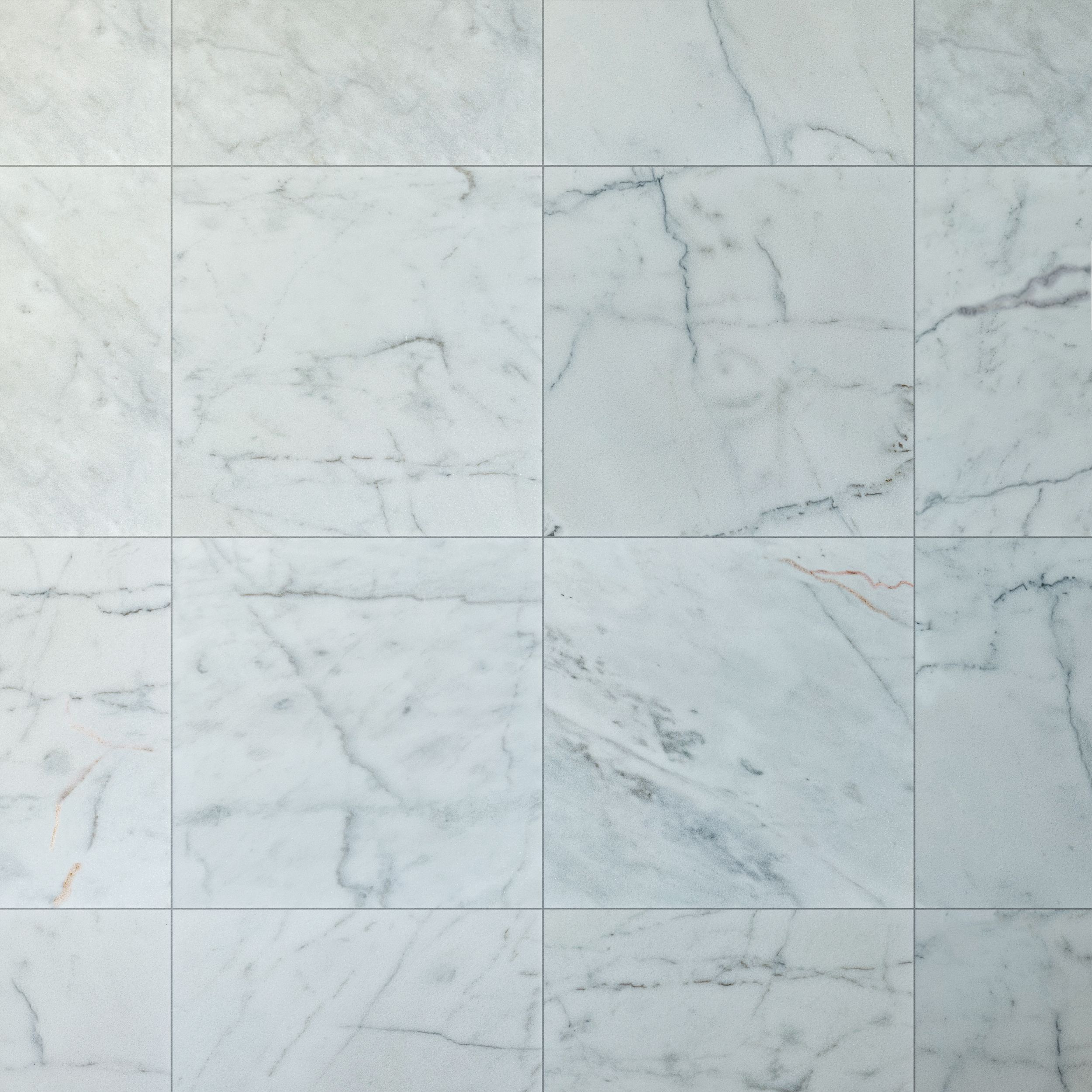 Honed Carrara White marble tile, luminous white with fine grey veining thumbnail 6