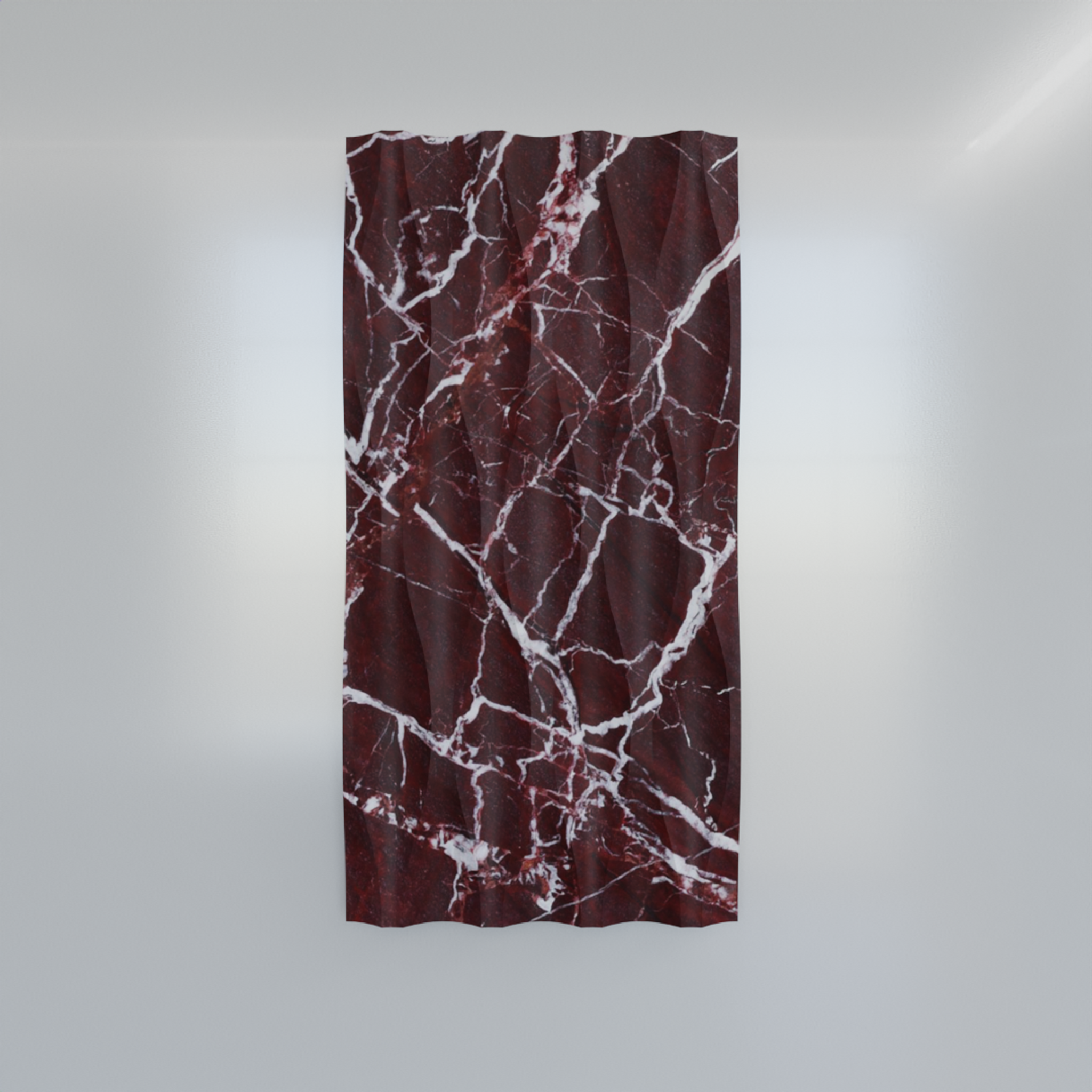 Rosso Levanto wave marble tile with sculptural 3D relief and white veining