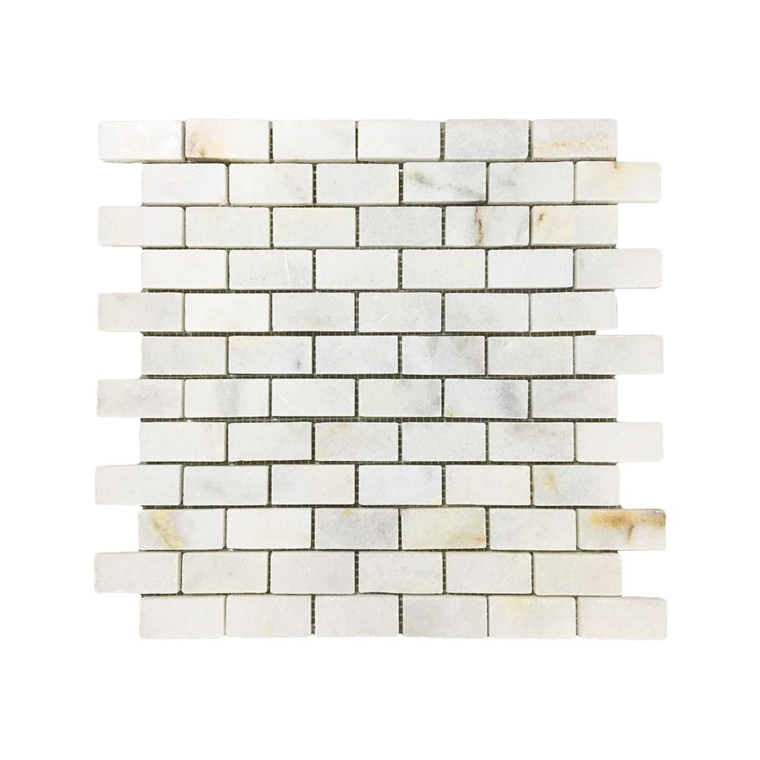 Polished Calacatta Sugar marble brick mosaic tile, creamy white with amber and gold
