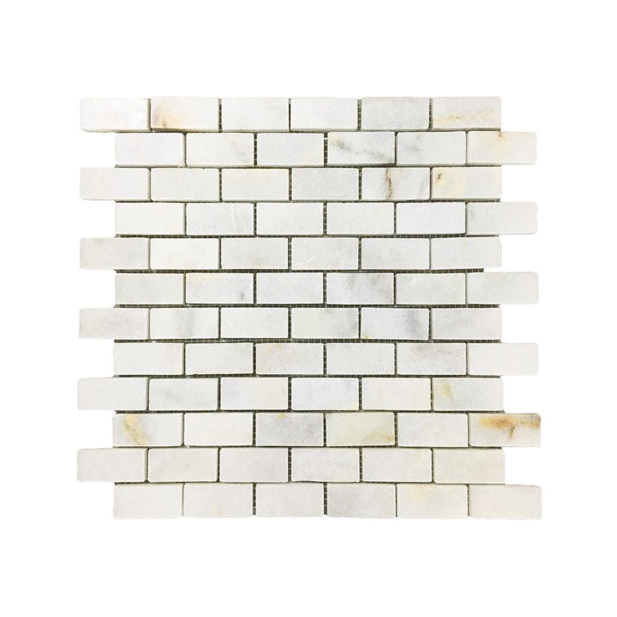 Polished Calacatta Sugar marble brick mosaic tile, creamy white with amber and gold