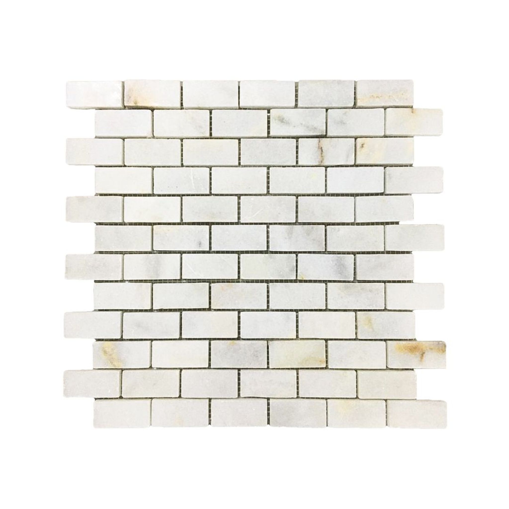 Polished Calacatta Sugar marble brick mosaic tile, creamy white with amber and gold