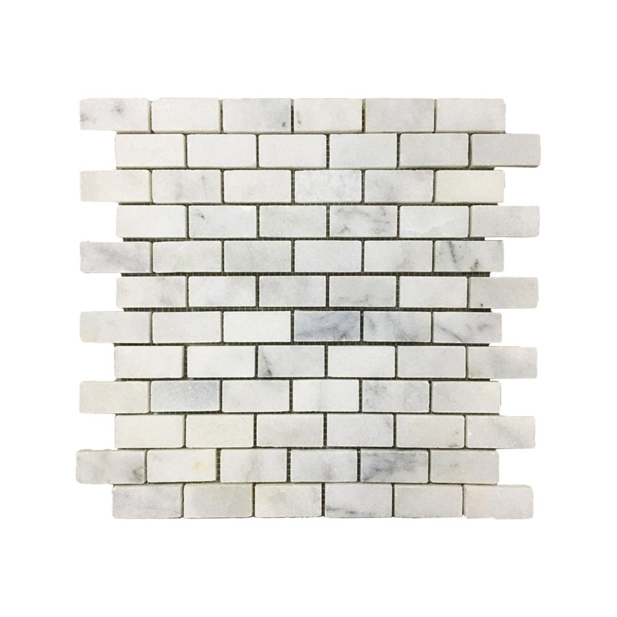 Polished Carrara White marble brick mosaic tile with cloudy grey veining