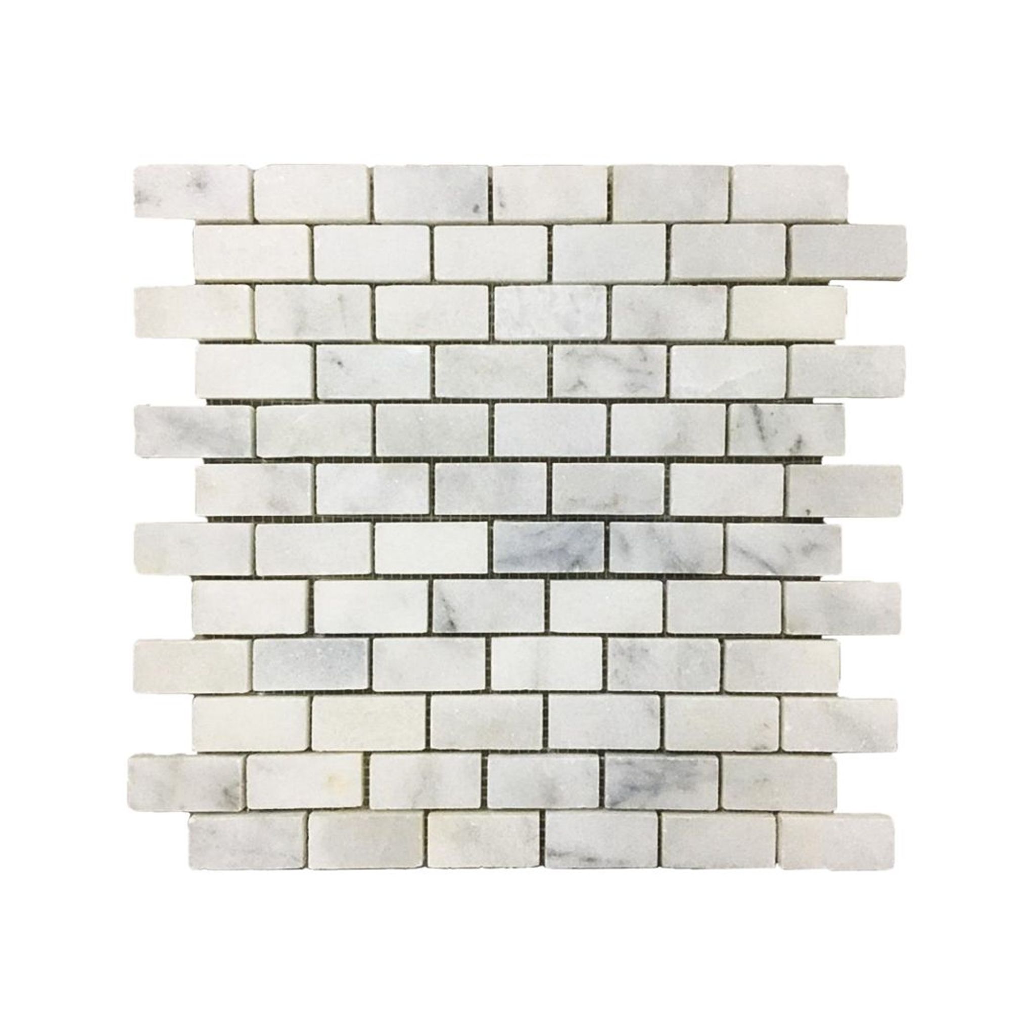 Polished Carrara White marble brick mosaic tile with cloudy grey veining
