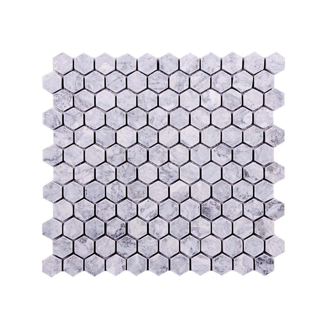 Silver 1 Inch Hexagon Tumbled Marble Mosaic Tile