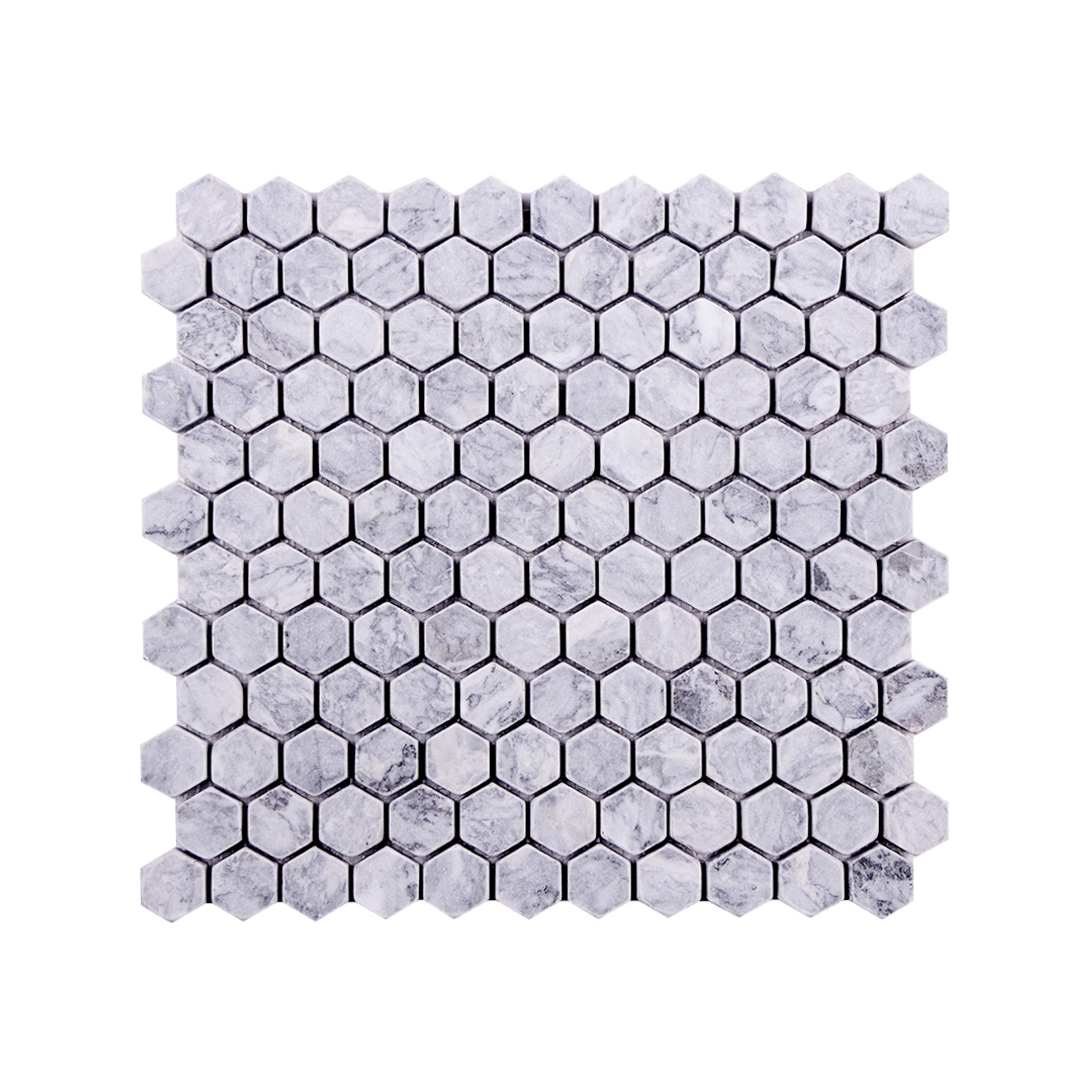 Silver 1 Inch Hexagon Tumbled Marble Mosaic Tile
