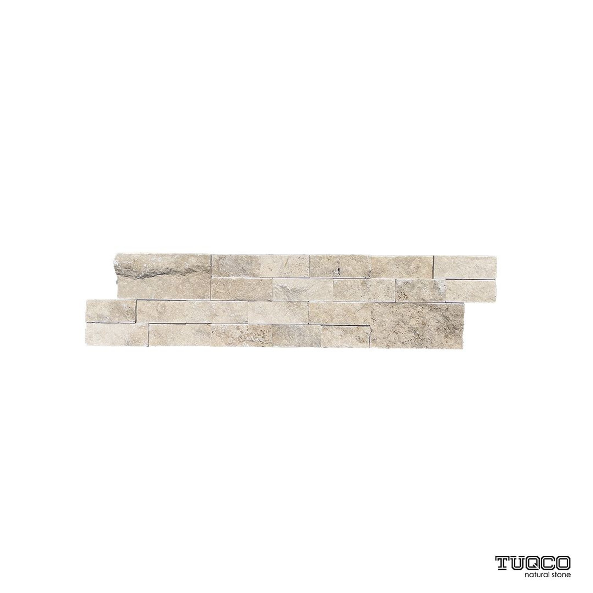 Classic travertine split-face ledger panel in warm honeyed and earthy tones