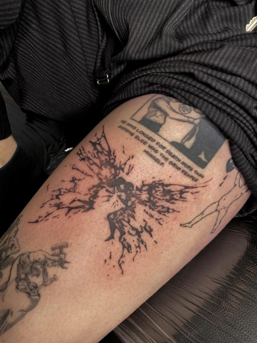 Abstraktes Splatter-Motiv mit Schriftzug