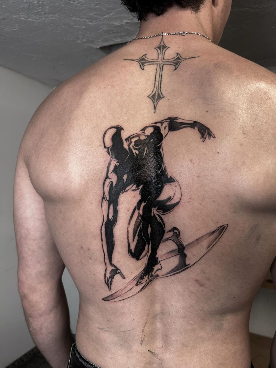 Engel mit Kreuz am Rücken, Black & Grey, von Melinda Dür