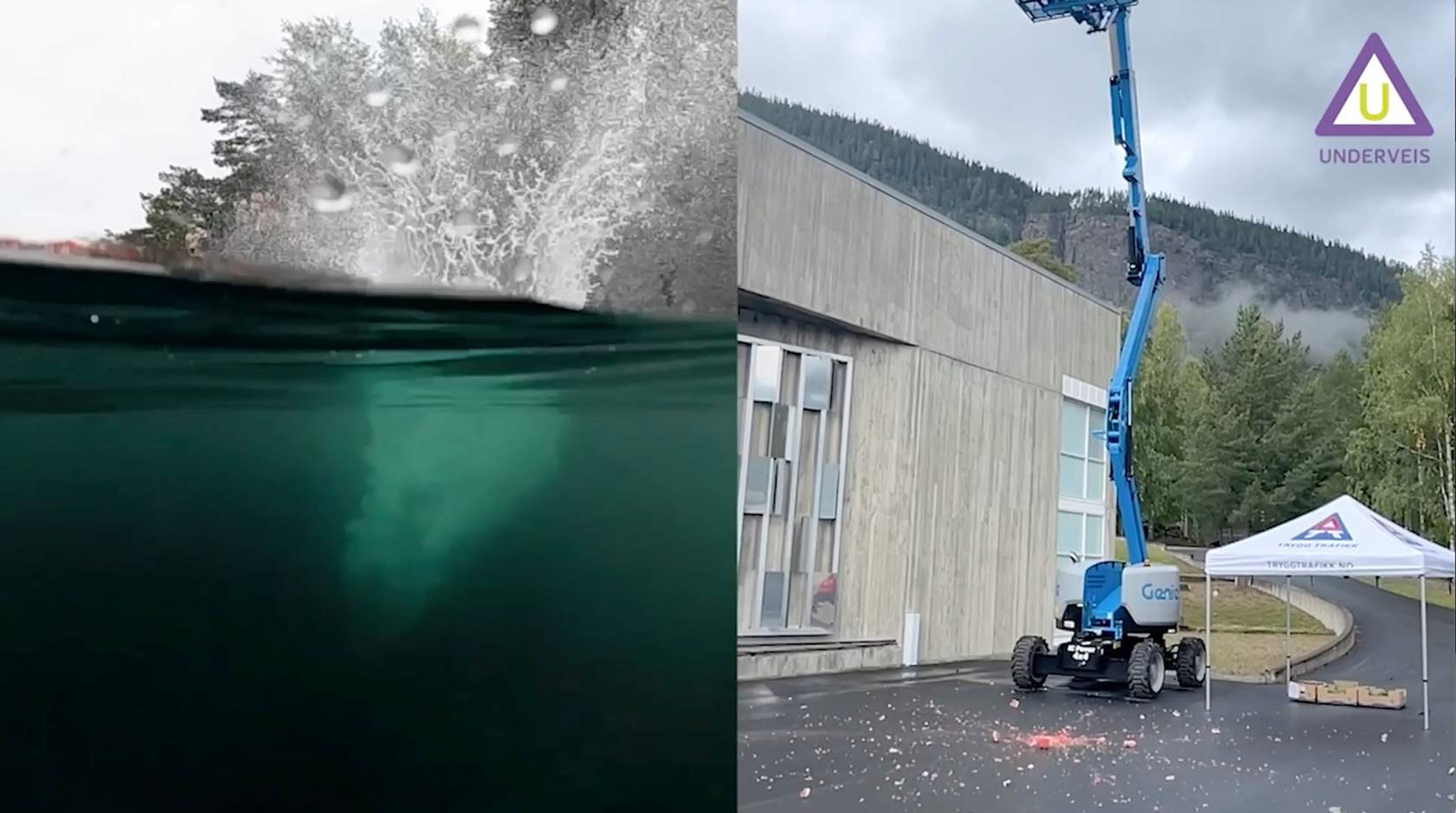 Person som treffer vannet vs melon som slippes fra kran